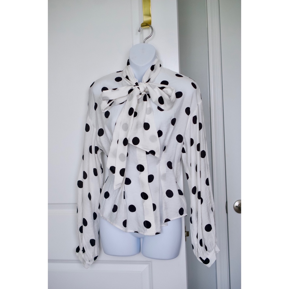 White/Navy Polka Dot Blouse (Size 2)